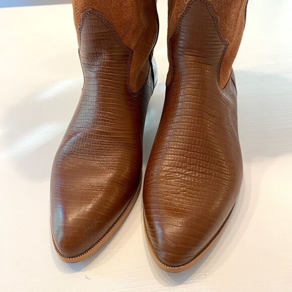 Vintage Chilis Brown‎ Suede Leather and Lizard Exotic Cowboy Boots Size 8.5 - Picture 4 of 12